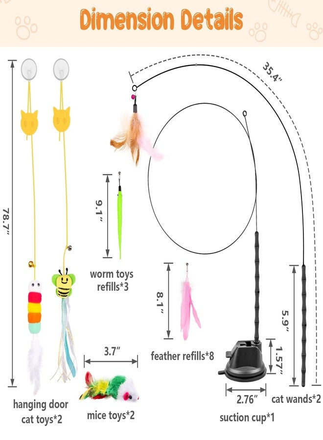 Depets Cat Wand Toy, 15 Pcs Interactive Cat Feather Toys for Indoor Self Play & Exercise, 2 Play Modes Kitten Teaser Wand, Reusable Suction Cup Kitten Toys - Image 3